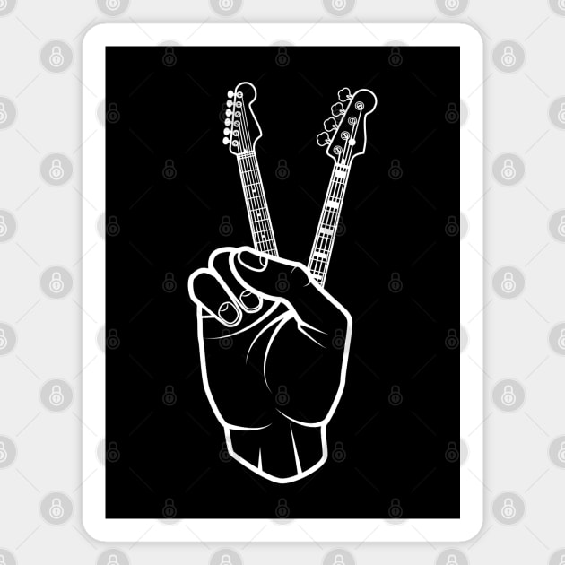 Guitar and Bass Outline Hand Peace Sign Dark Theme Magnet by nightsworthy